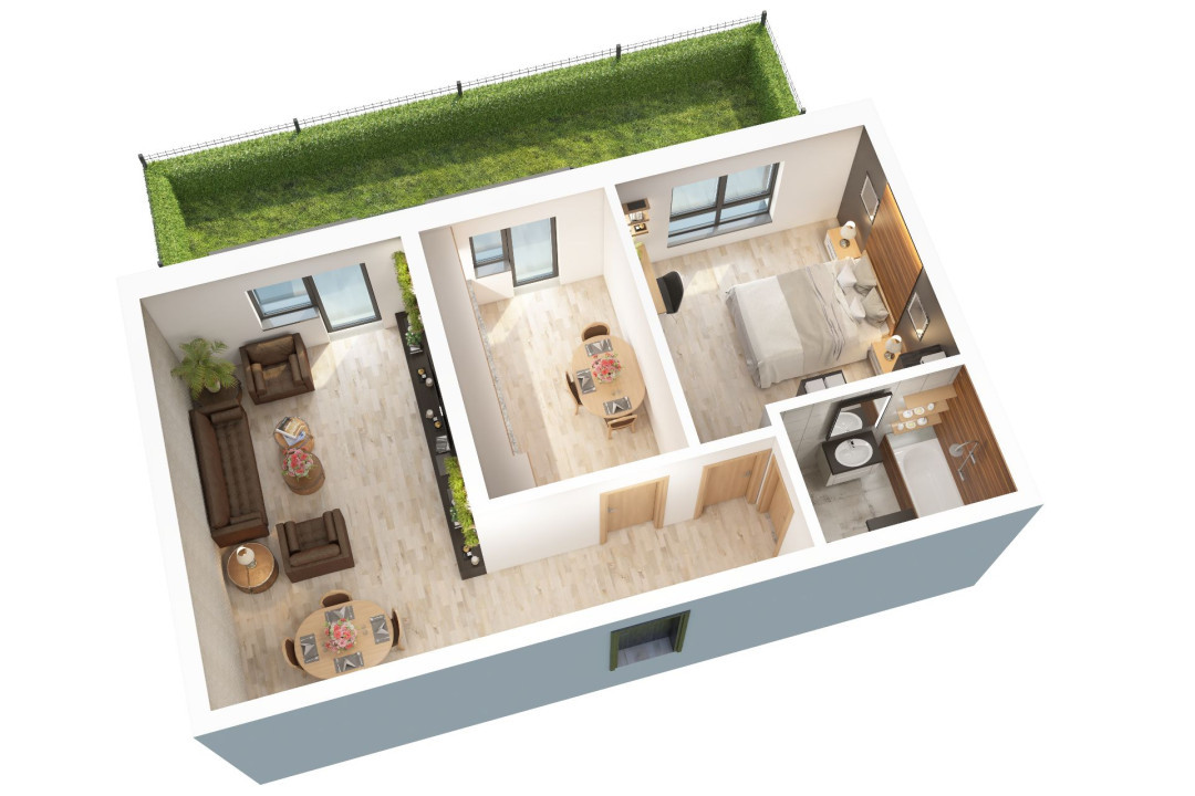 Apartament 2 camere – Suprafață 56.15mp utili + balcon 6.7mp -Grădină 40.3 mp 