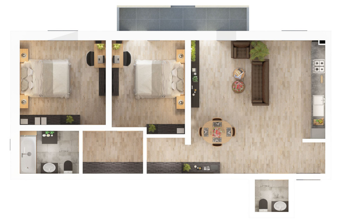 Apartament 3 camere - Doamna Stanca - 73,05 mp utili - 2 bai