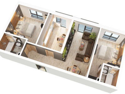 Apartament 3 camere – Zona Doamna Stanca - 68,7 mp utili + balcon 6,7 - 2 bai