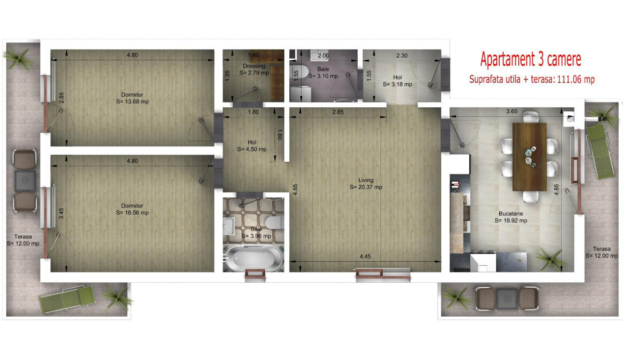 Ap 3 camere zona Tractorul Str. Bacovia