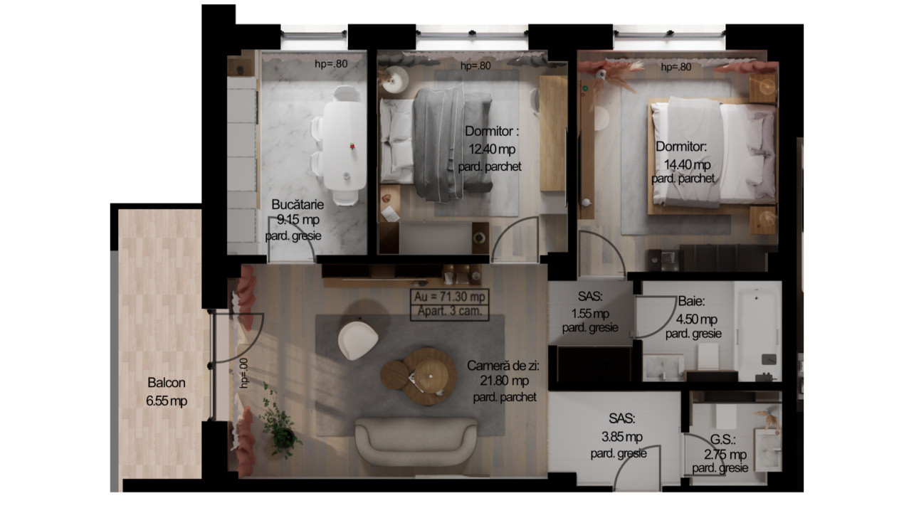 Apartament 3 Camere , 77,85 mp - Falticeni, Centru