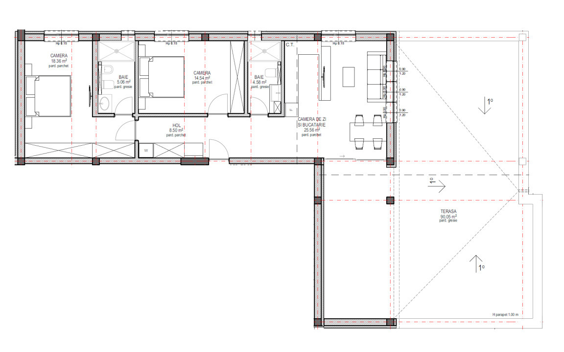 Apartament de vanzare la etaj retras, 3 camere