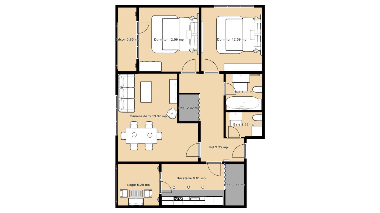 Apartament 3 camere - Nou - etaj 2 - Selimbar