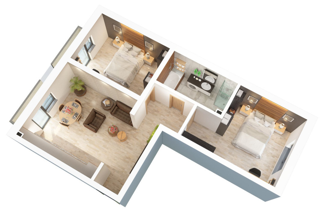 Apartament 3 camere - 77,8 mp utili - 2 balcoane 14,85 mp si 2 bai
