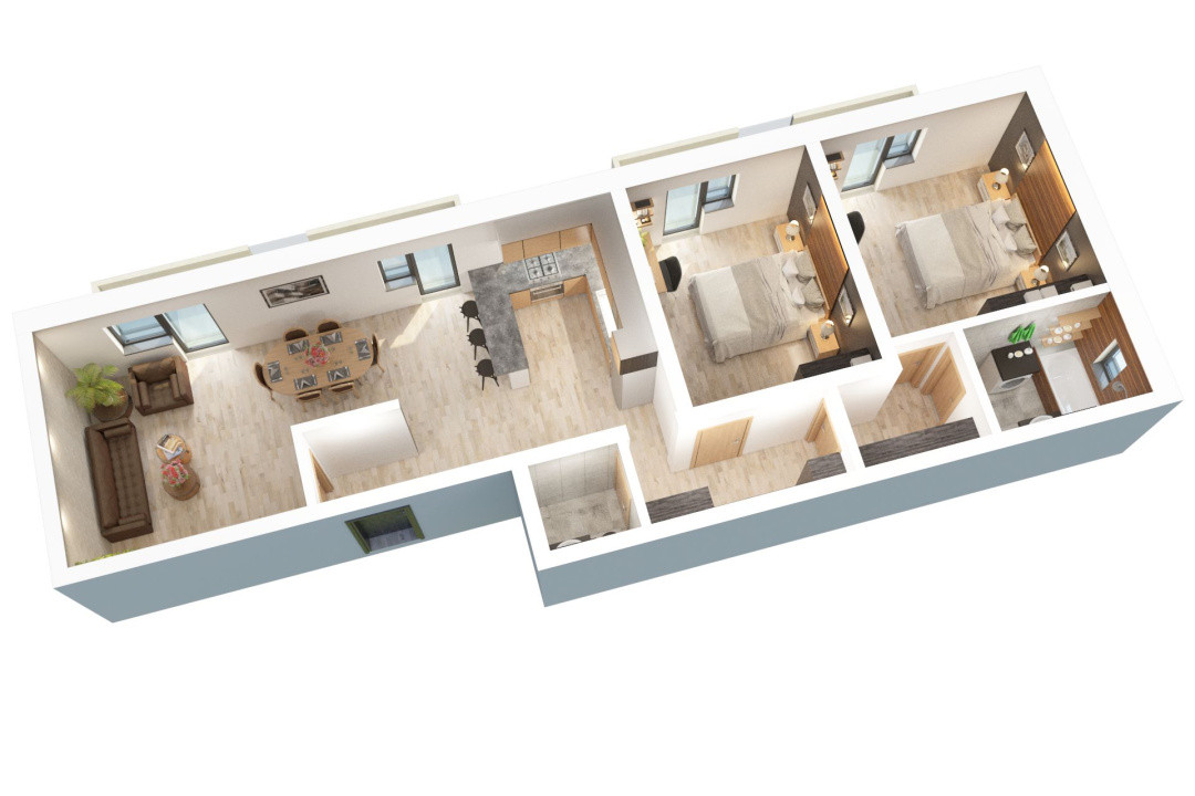 Apartament 3 camere - 77,8 mp utili - 2 balcoane 14,85 mp si 2 bai
