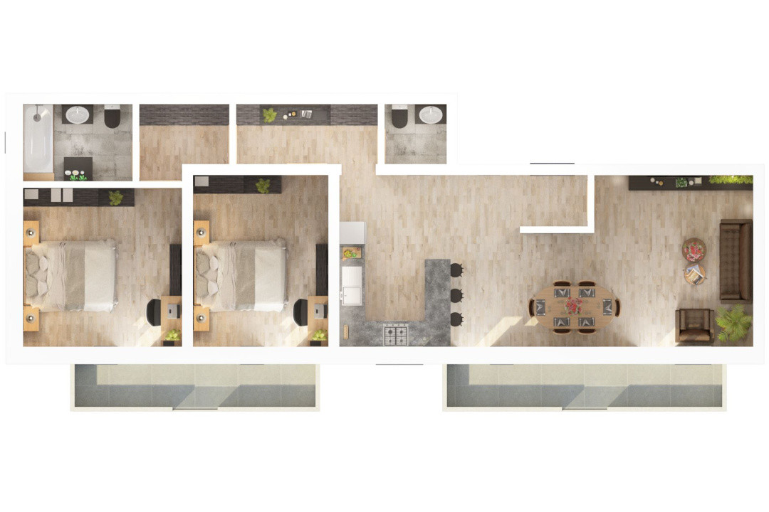Apartament 3 camere - 77,8 mp utili - 2 balcoane 14,85 mp si 2 bai