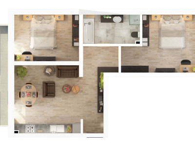 Apartament 3 camere - 77,8 mp utili - 2 balcoane 14,85 mp si 2 bai