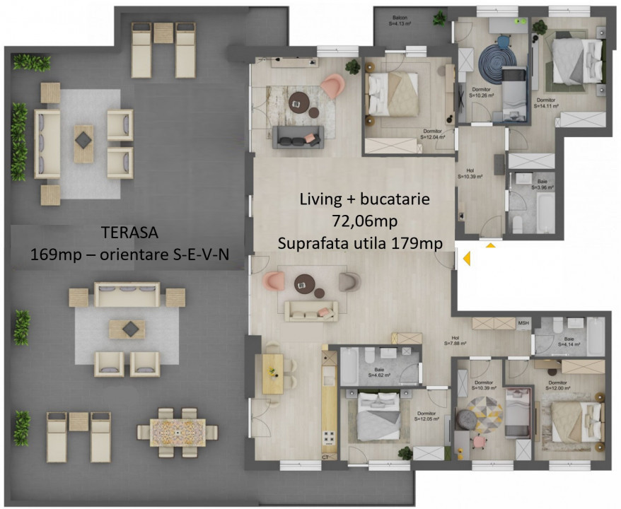 Penthouse Sibiu 179mpu 170mp terasa 8 camere 4 bai Doamna Stanca Sibiu