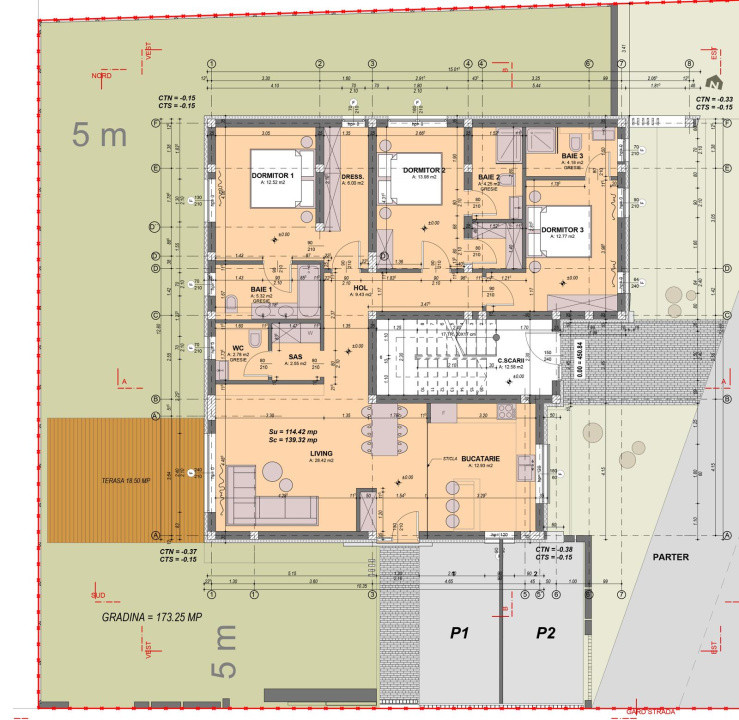 Apartament modern 4 camere 4 bai ultrafinisat teren 174mp Arhitectilor