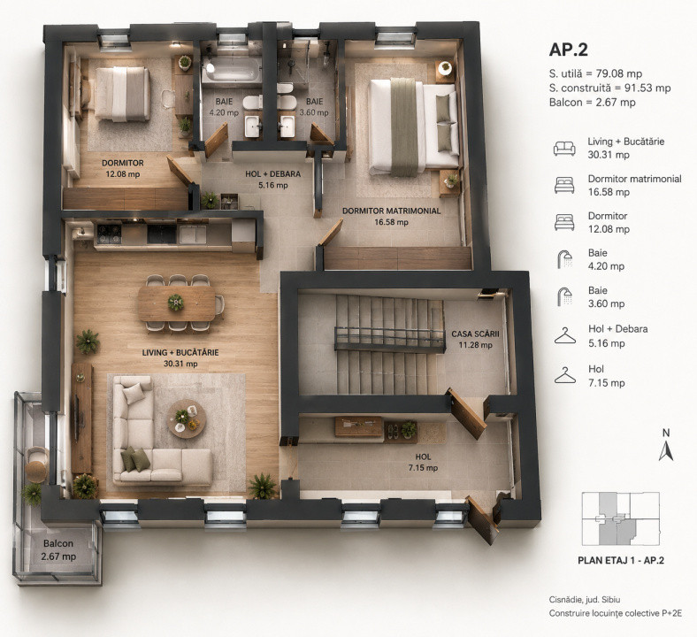 Apartament 3 camere Premium Arhitectilor