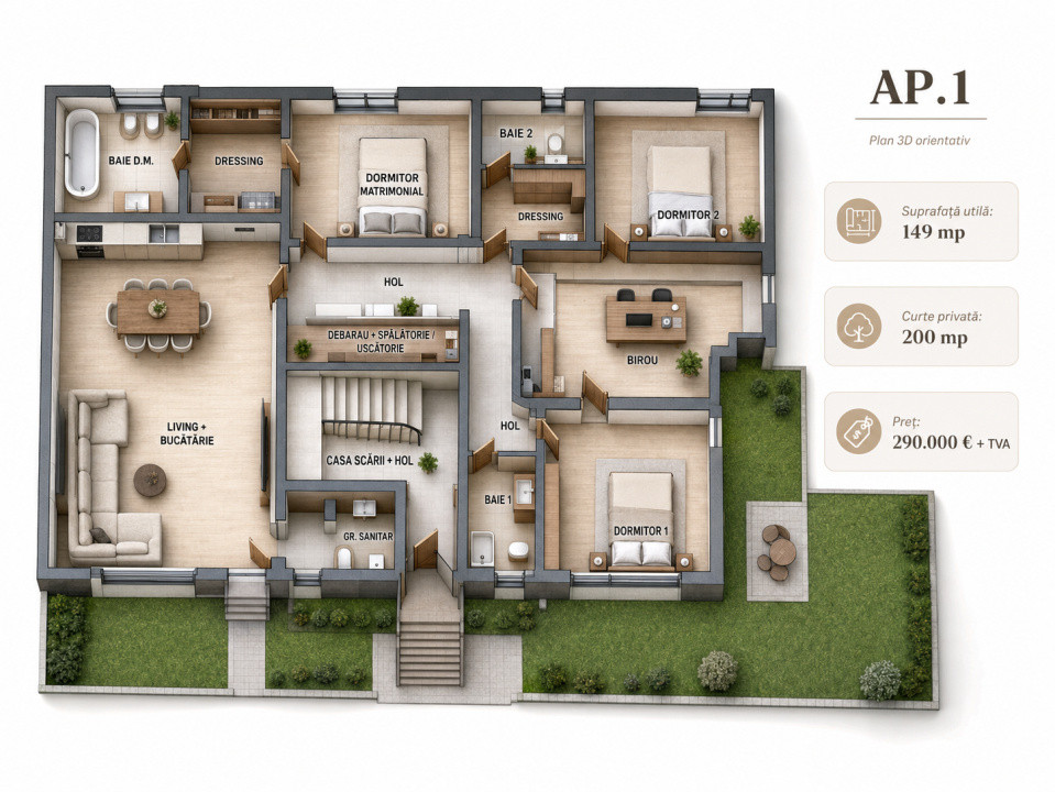 Apartament 5 camere 149mp utili ultrafinisat teren 200mp Arhitectilor