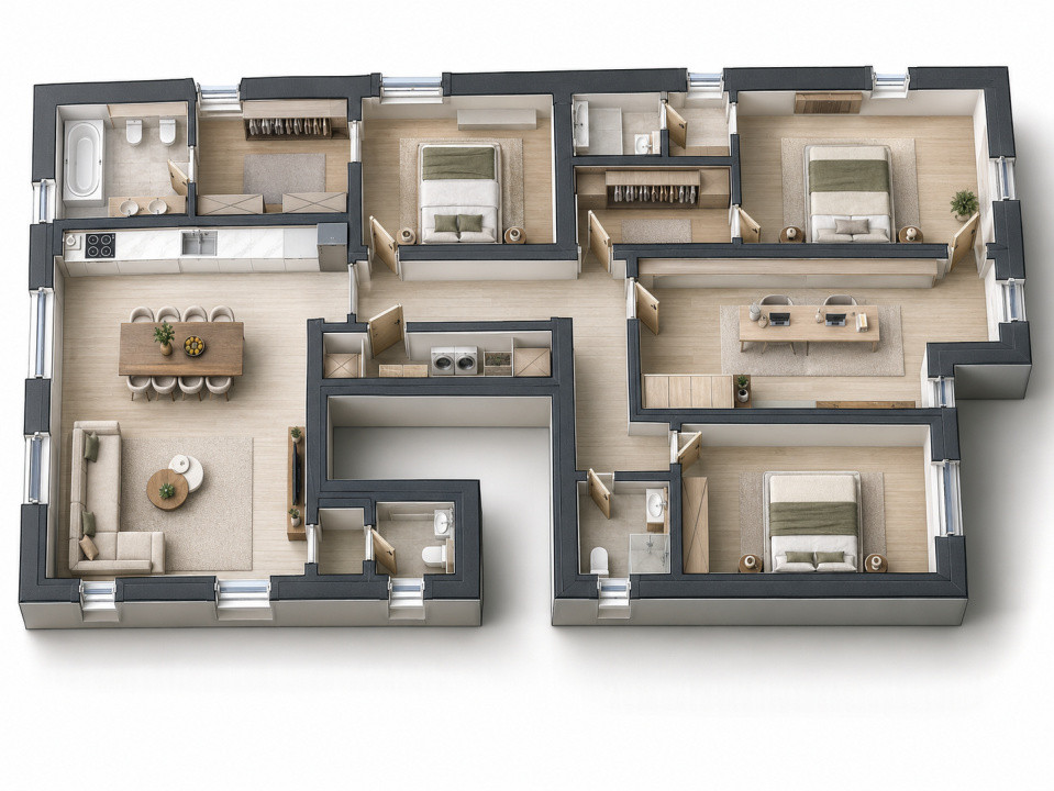 Apartament cu gradina 4 camere 3 bai