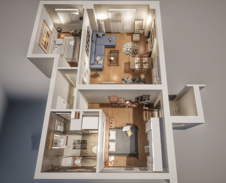 Apartament 3 camere - 2 balcoane 9,2 mp - Etaj Parter