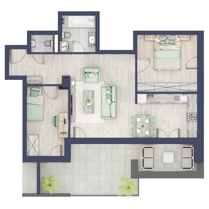 Apartament 3 camere - 2 bai