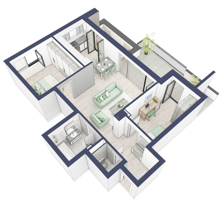 Apartament 3 camere - 2 bai