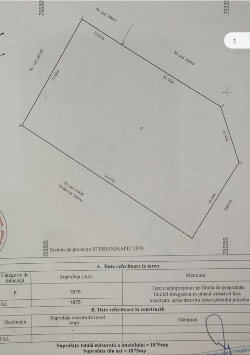 Teren impartit in 2 parcele, a cate 1800 mp fiecare, in Tomesti, curent si apa