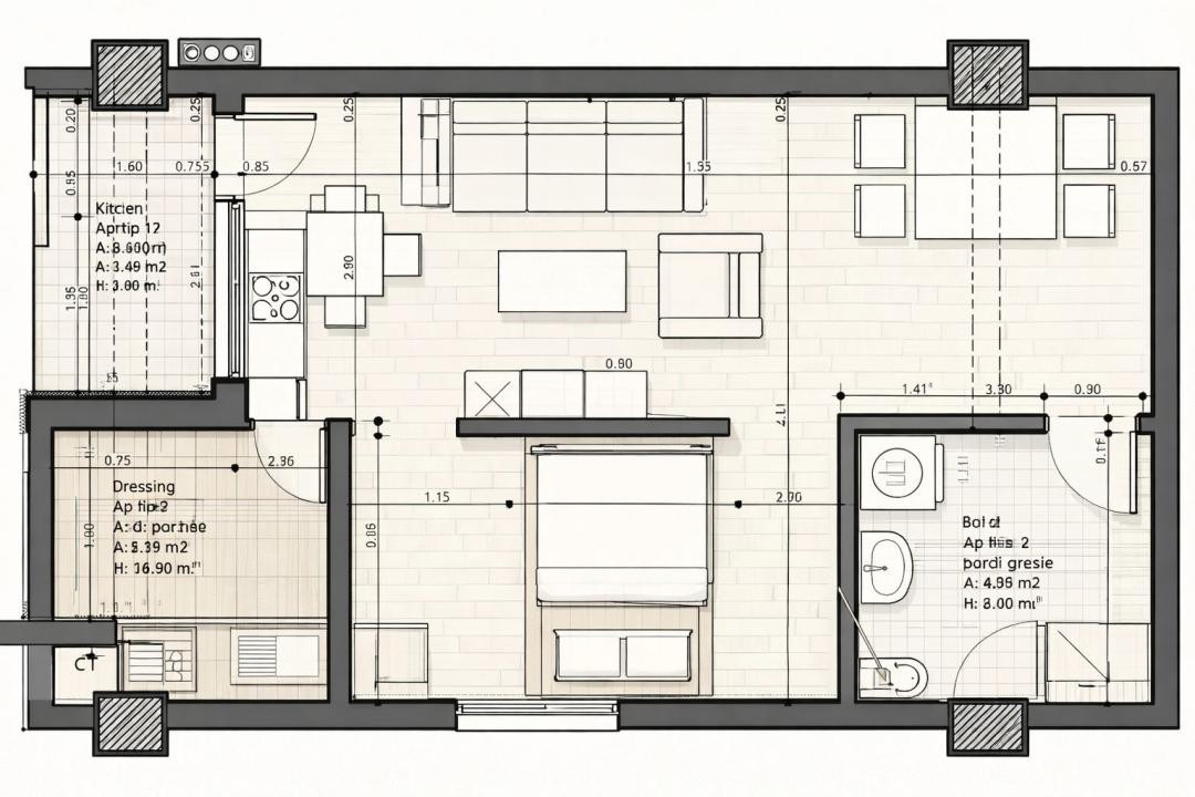 Apartament - Garsoniera 33,6 mpu - bucatarie separata si balcon