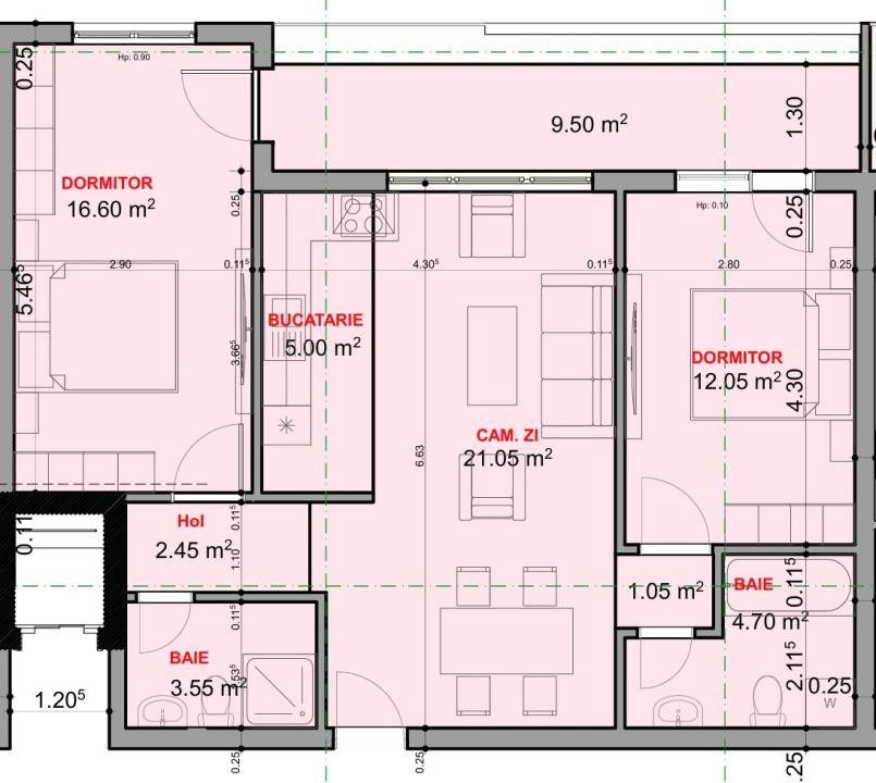 Apartament 3 camere de vanzare balcon etaj intermediar 66,45mpu Sibiu
