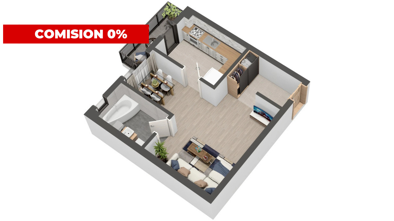 Apartament 1 cameră | 36 mp | Parter | Parcare inclusă | Valea Lupului