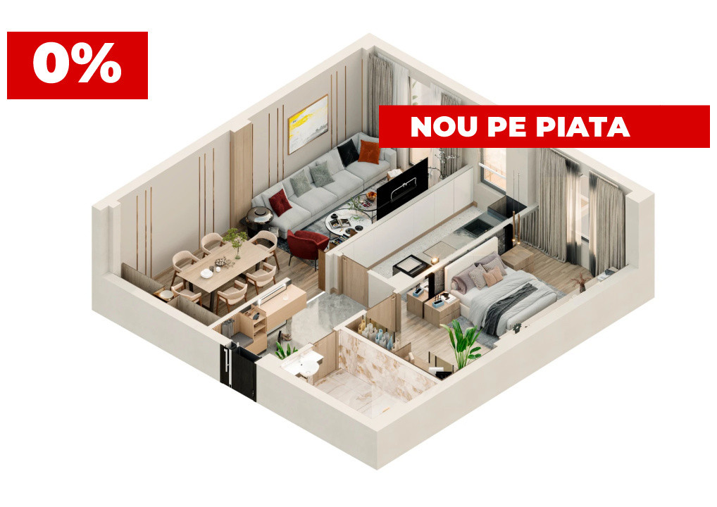Apartament 2 camere 60 mp | Bloc nou | Parcare inclusă | 94.000€ | Valea Lupului