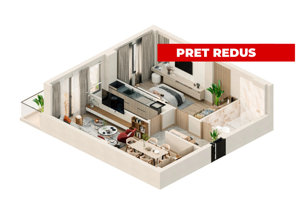 Apartament 2 camere 60 mp | Bloc nou | Parcare inclusă | 94.000€ | Valea Lupului