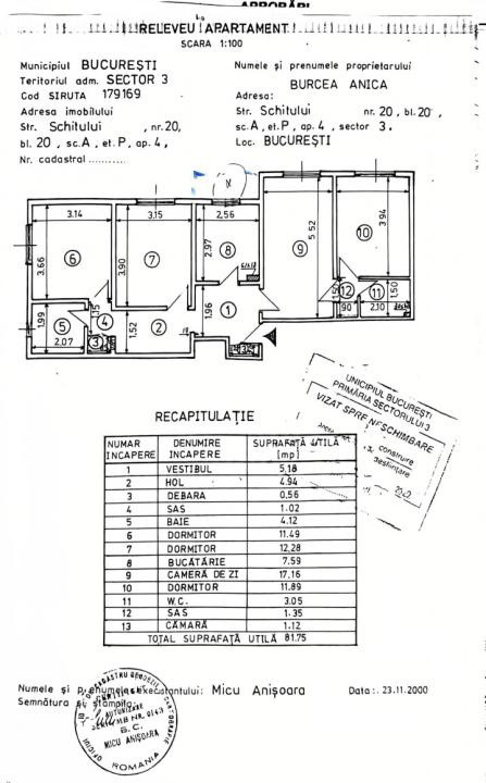 4 camere*Fizicienilor*Parter*Bloc 1986