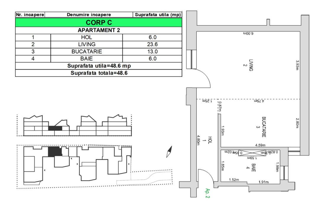 Apartament 1 camere, 48.05 mp utili – M99 Brașov