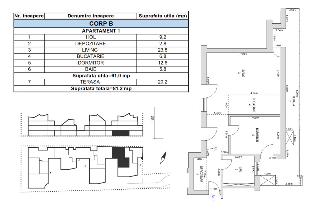 Apartament 2 camere, 57.24 mp utili, grădină 26.0 mp – M99 Brașov