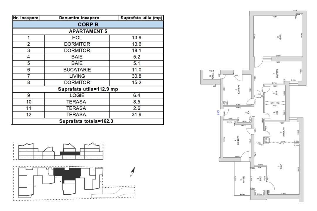  Apartament 4 camere, 119.3mp, etaj 1, terasă 43mp