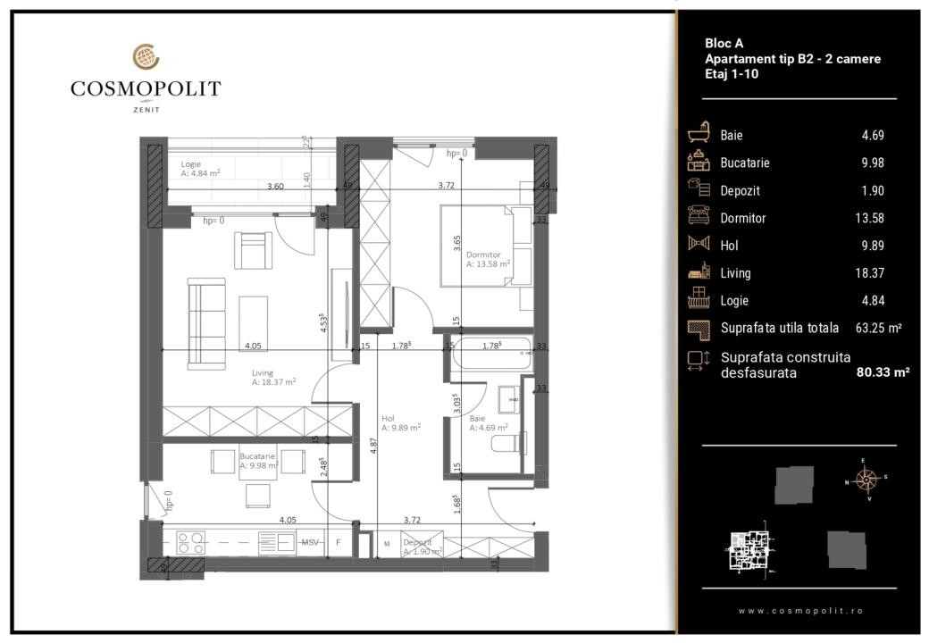 Apartament 2 camere Cosmopolit Zenit