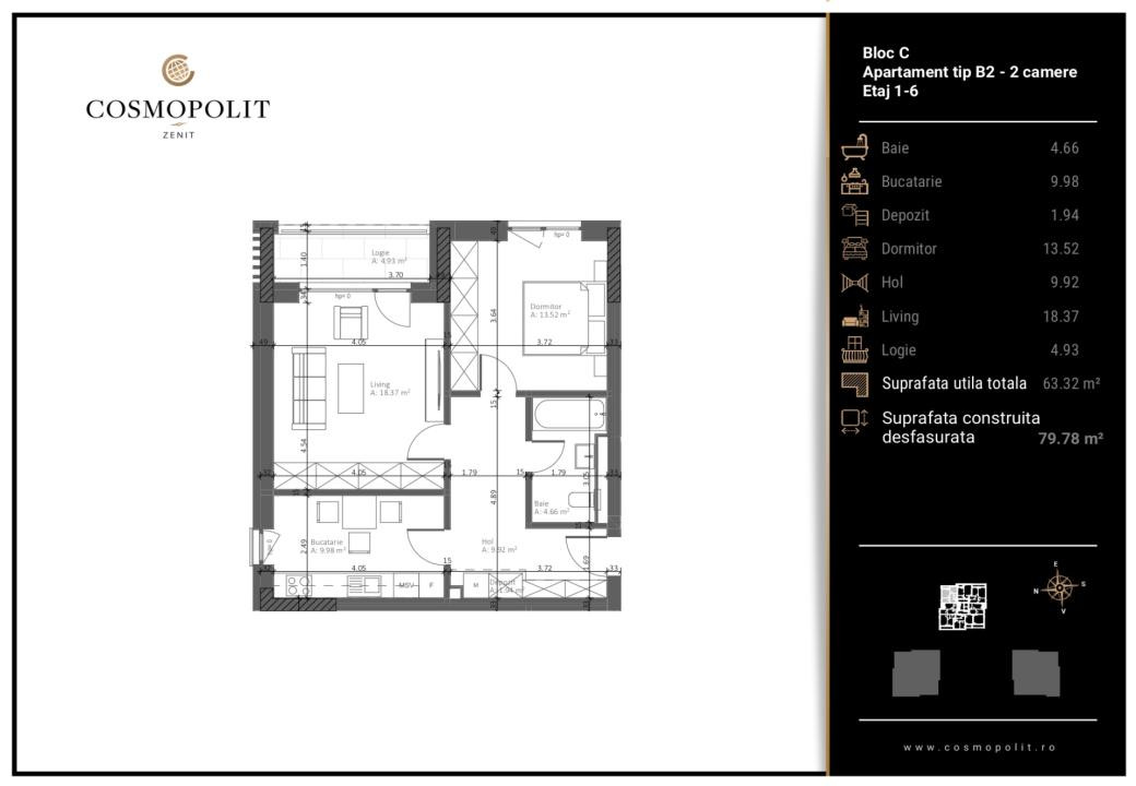 Apartament 2 camere Cosmopolit Zenit