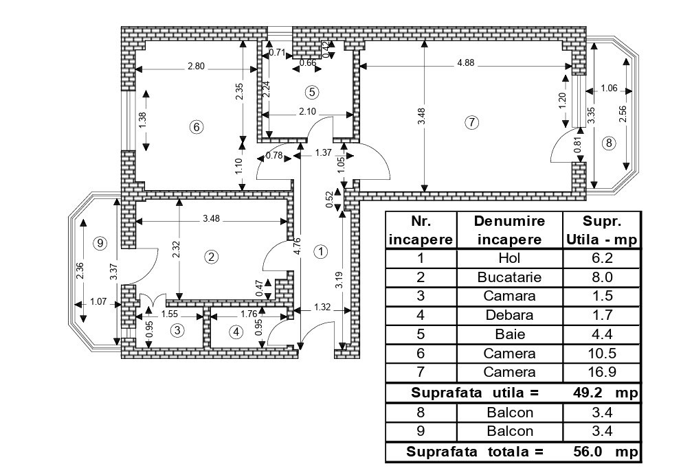 Vânzare apartament cu 2 camere,  2 balcoane, decomandat - zona Tractorul