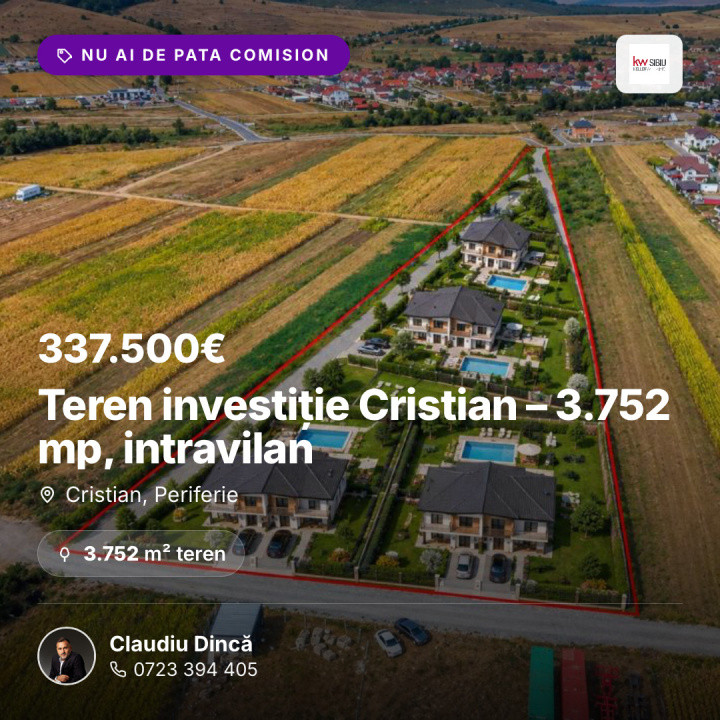 Teren investiție Cristian – 3.752 mp, intravilan front stradal dublu - 