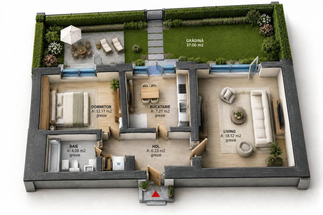 Aparteament 2 camere, decomandat, cu gradina, Selimbar, bloc nou