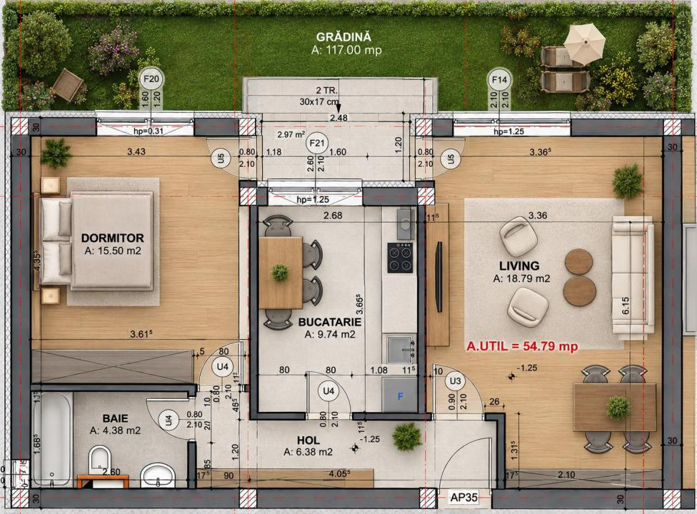 Apartament 2 camere, decomandat, cu gradina, Selimbar, bloc nou