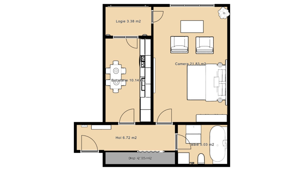 Apartament 1 camera - Etaj 2 - Nou - Selimbar