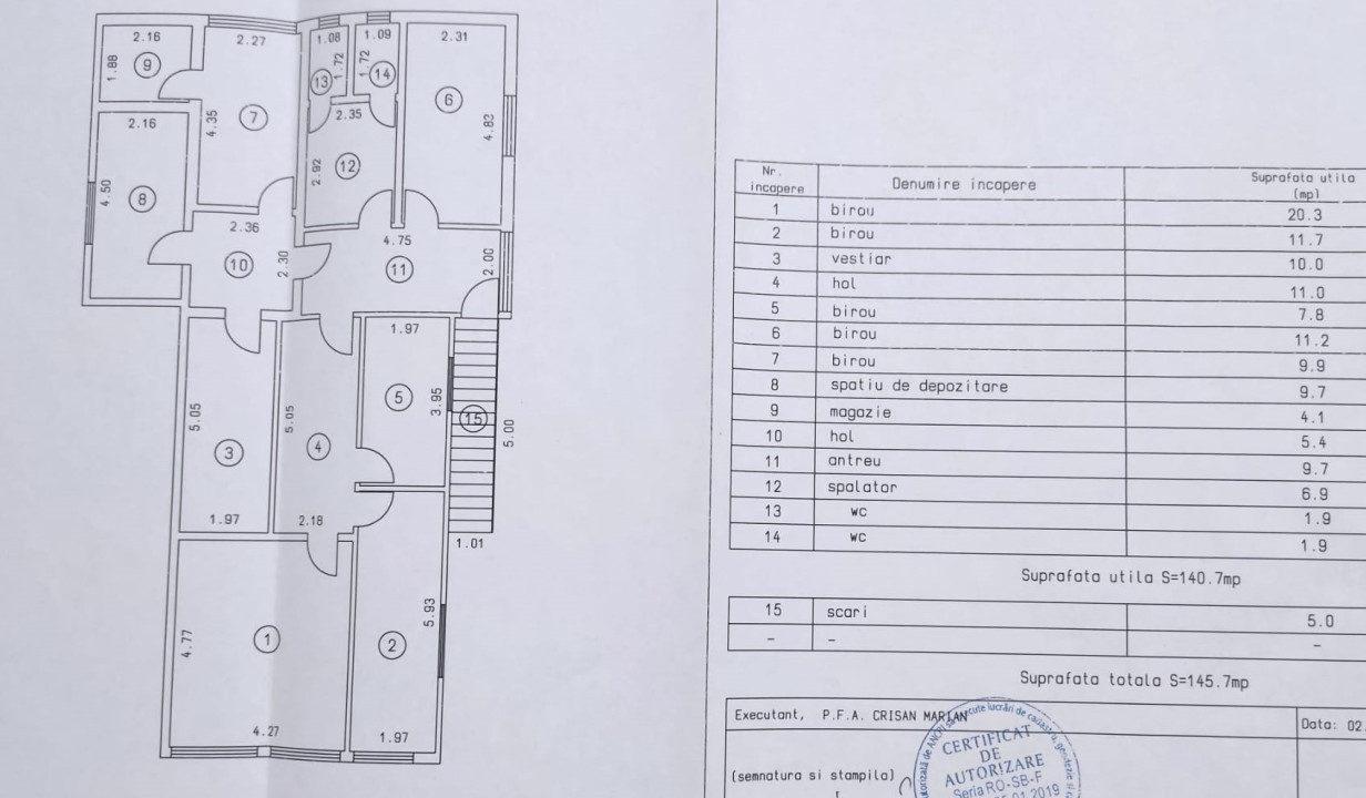 De inchiriat 6 birouri si dependinte, 140 mp utili, Broscarie 