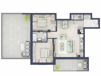 Apartament 3 camere - 2 bai 