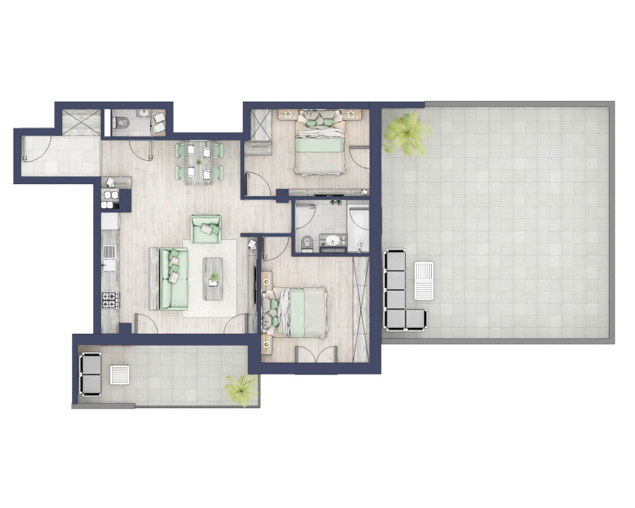 Apartament 3 camere - 2 bai - Terasa 11 mp + Balcon 
