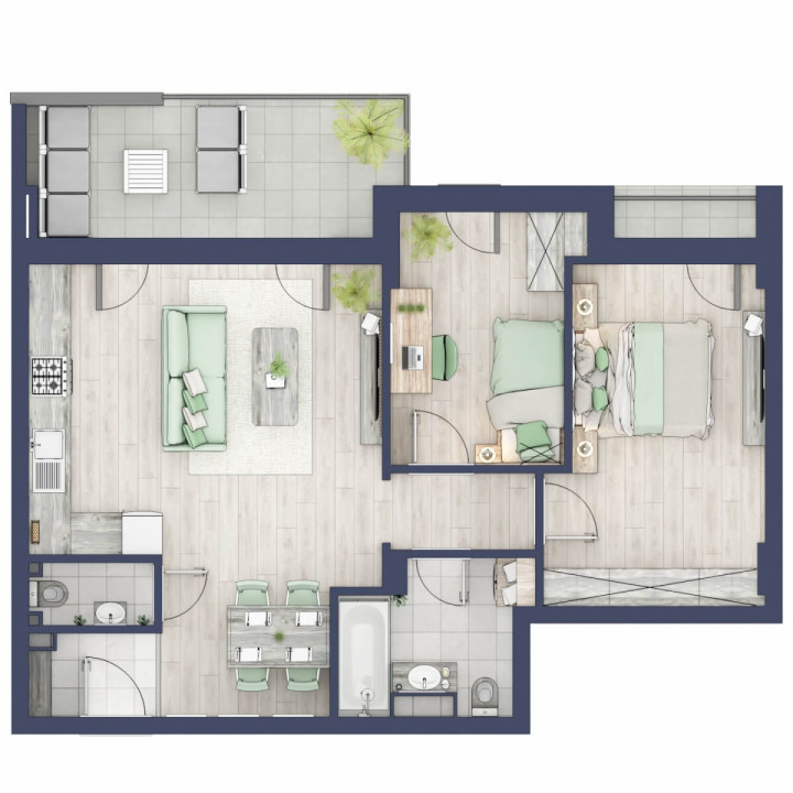 Apartament 3 camere - 2 bai - Ansamblu Privat