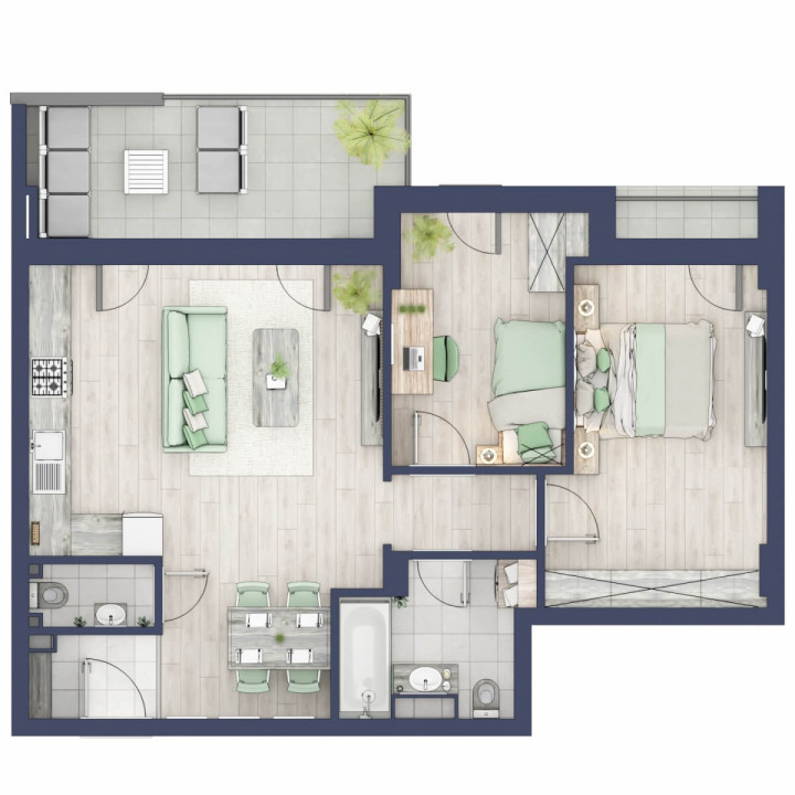 Apartament 3 camere - 2 bai - Ansamblu Privat