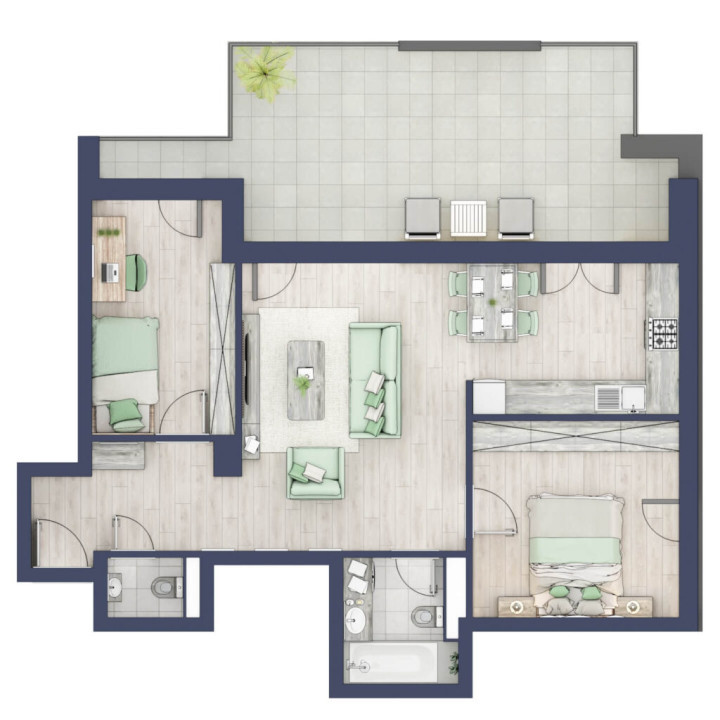 Apartament 3 camere - 2 bai - Terasa 27 mp