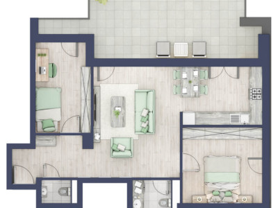 Apartament 3 camere - 2 bai - Terasa 27 mp
