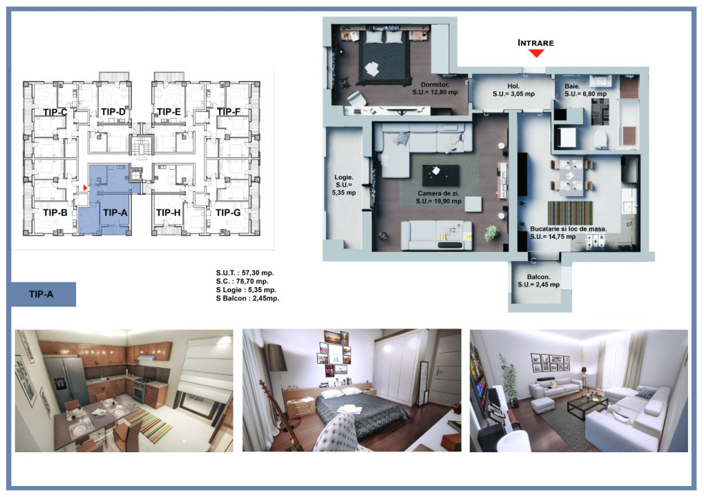 Apartament 2 camere - Decomandat - Etaj 1