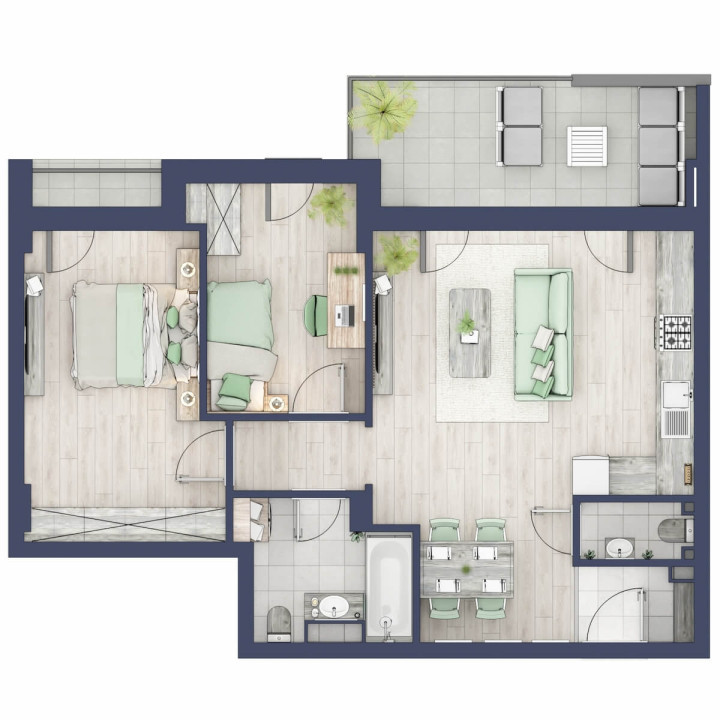 Apartament 3 camere - 2 bai - Terasa 10 mp