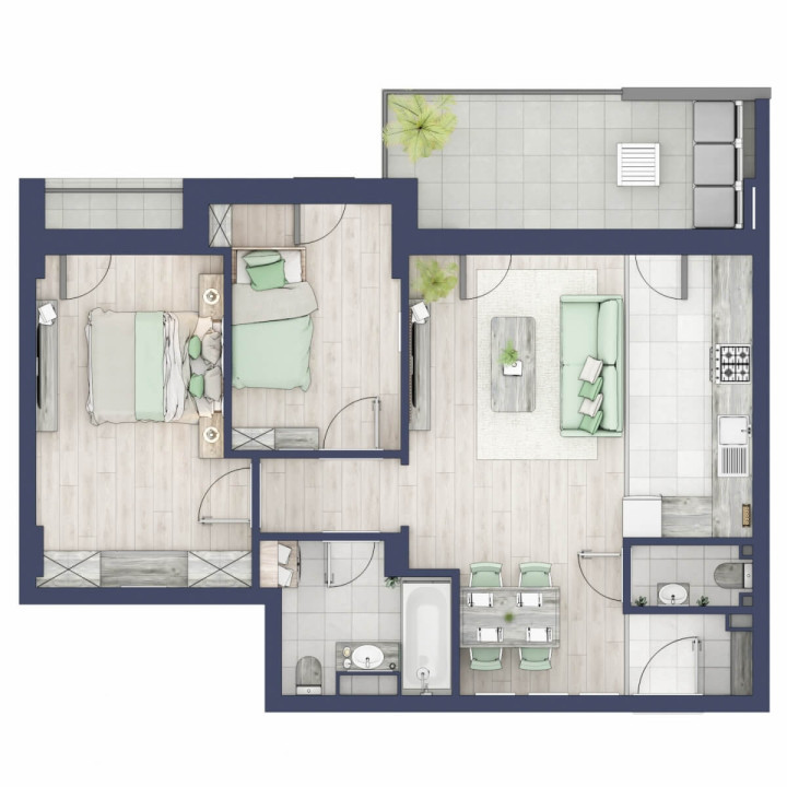 Apartament 3 camere - 2 bai - Terasa 10 mp